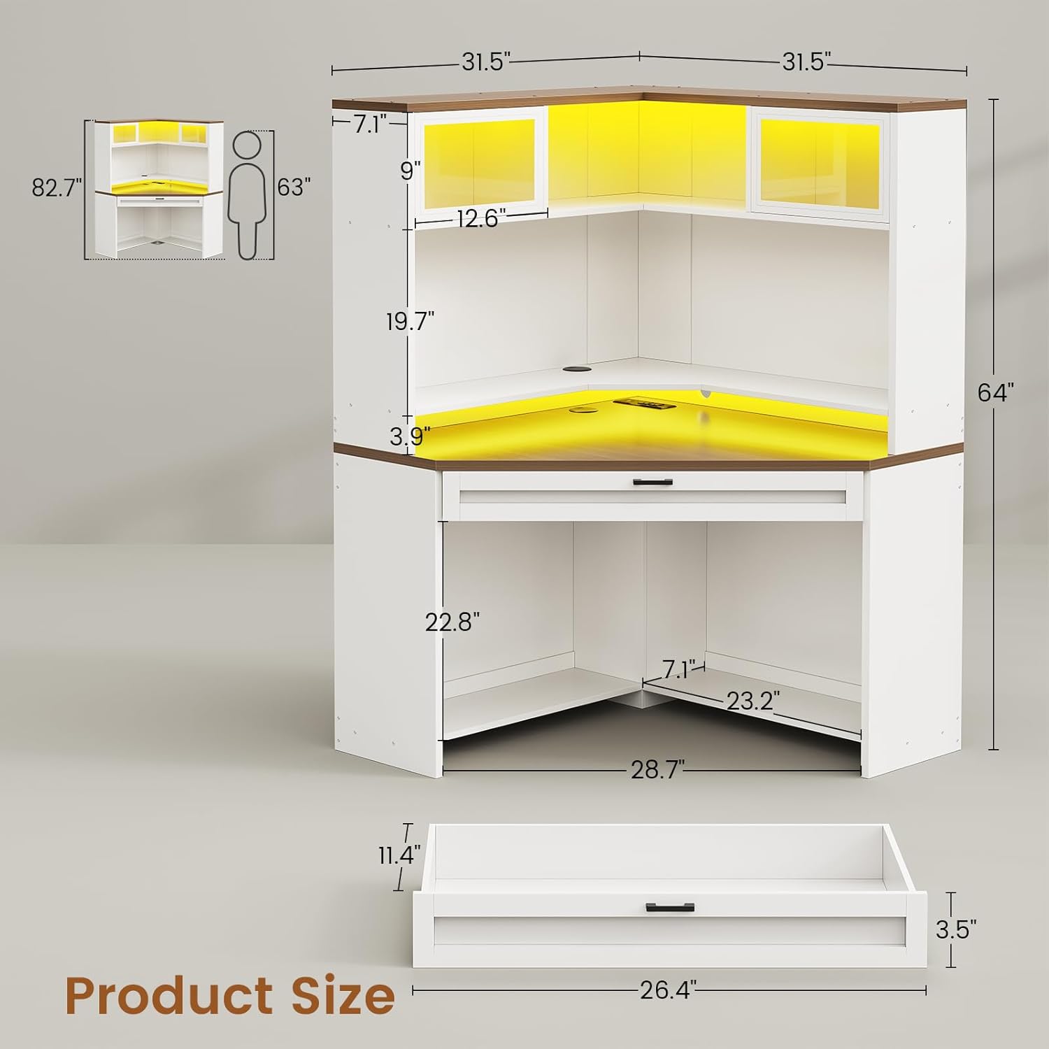 LED/Power Corner Desk with Hutch