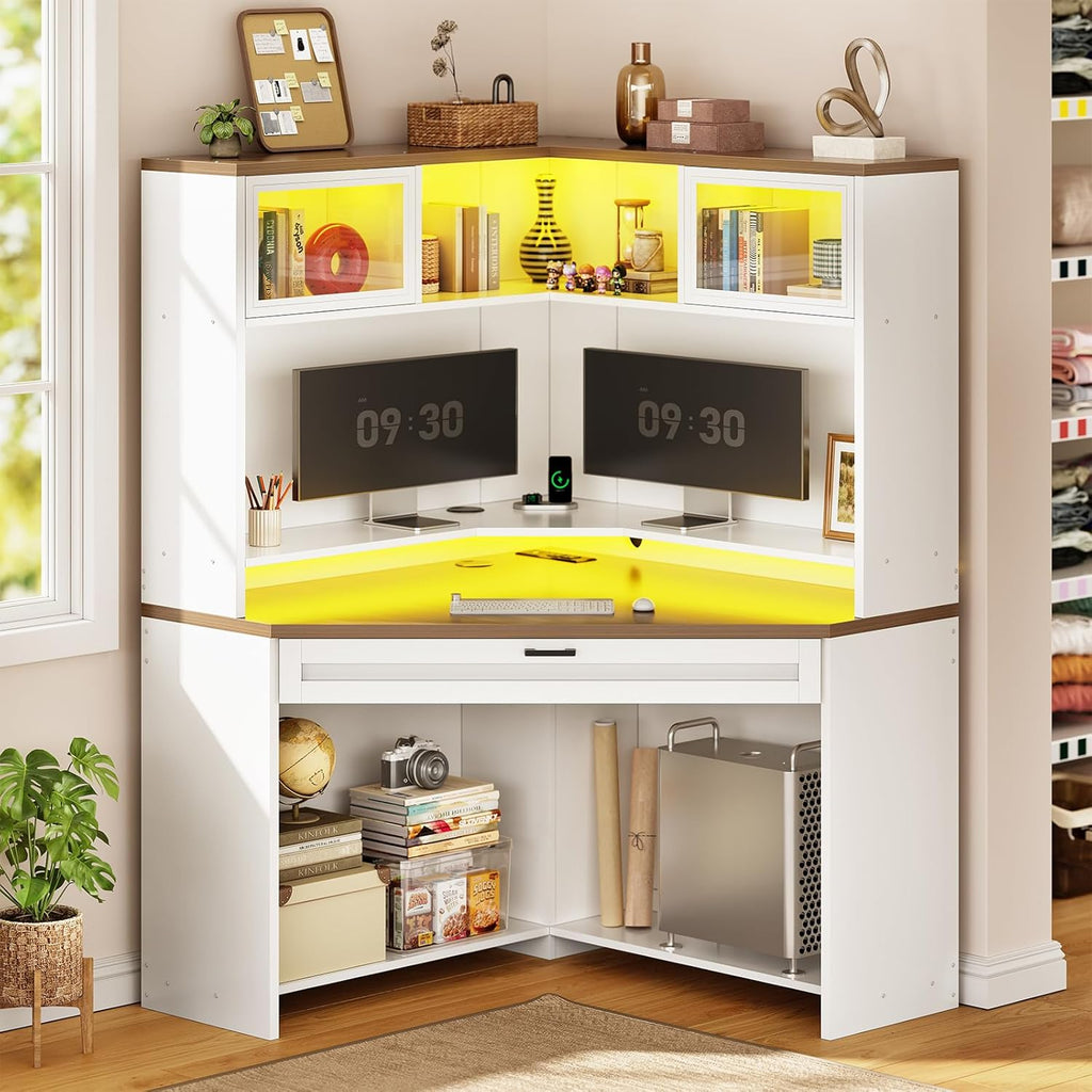 LED/Power Corner Desk with Hutch