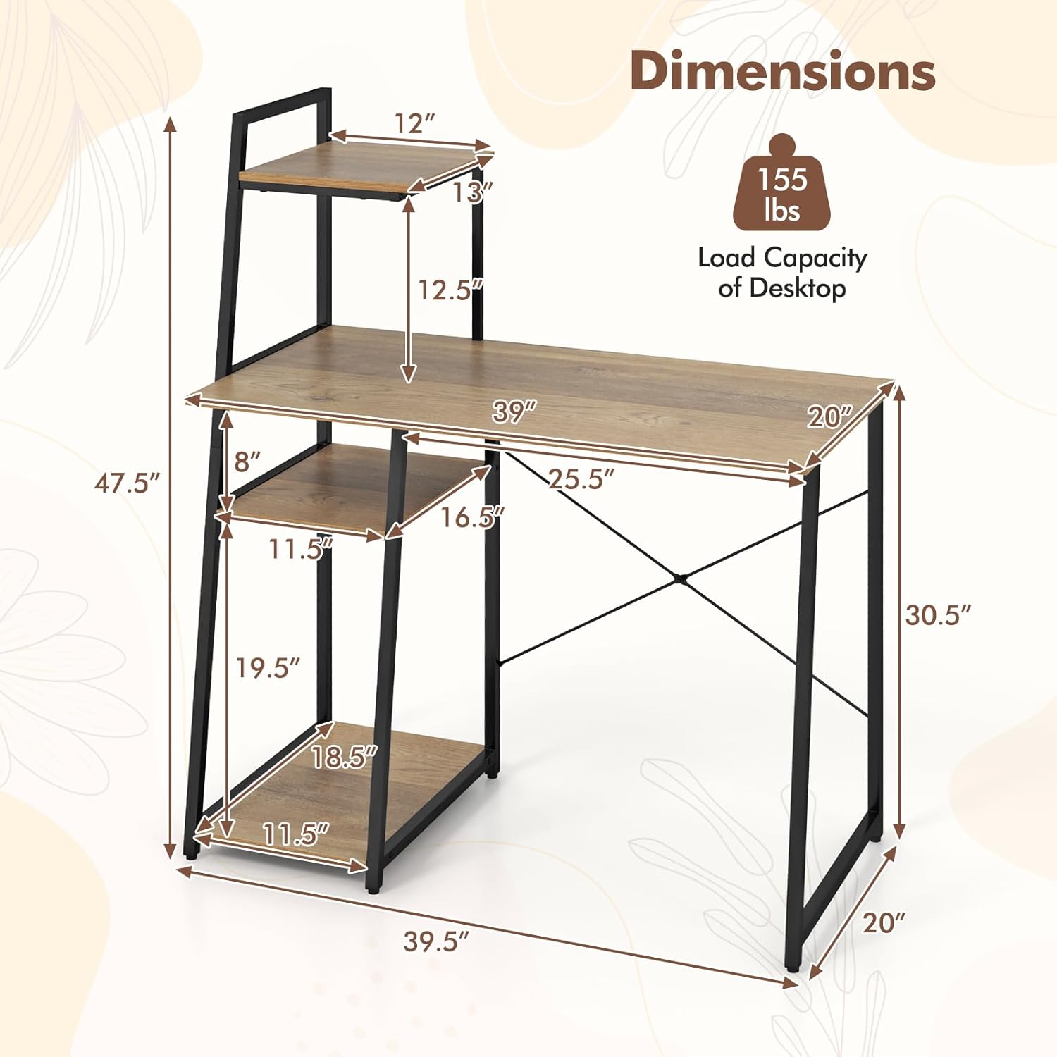 47.5” Desk with Shelf