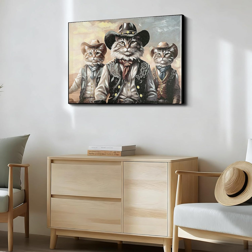 Western "ME-OWboys, Cowboy Cats Canvas Wall Art