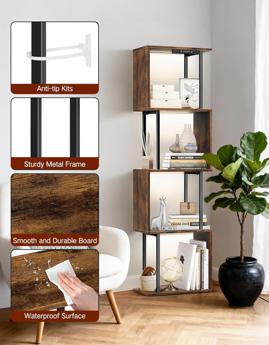 S-Shaped LED Bookshelf