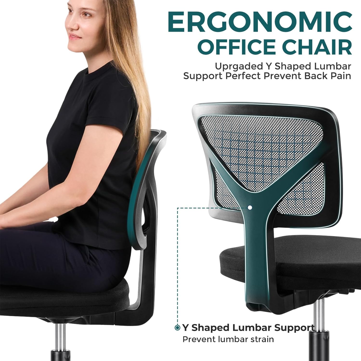 Armless Ergonomic Adjustable Rolling Chair