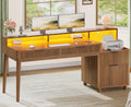 Fluted Wood Desk W/ LED and Charging Station
