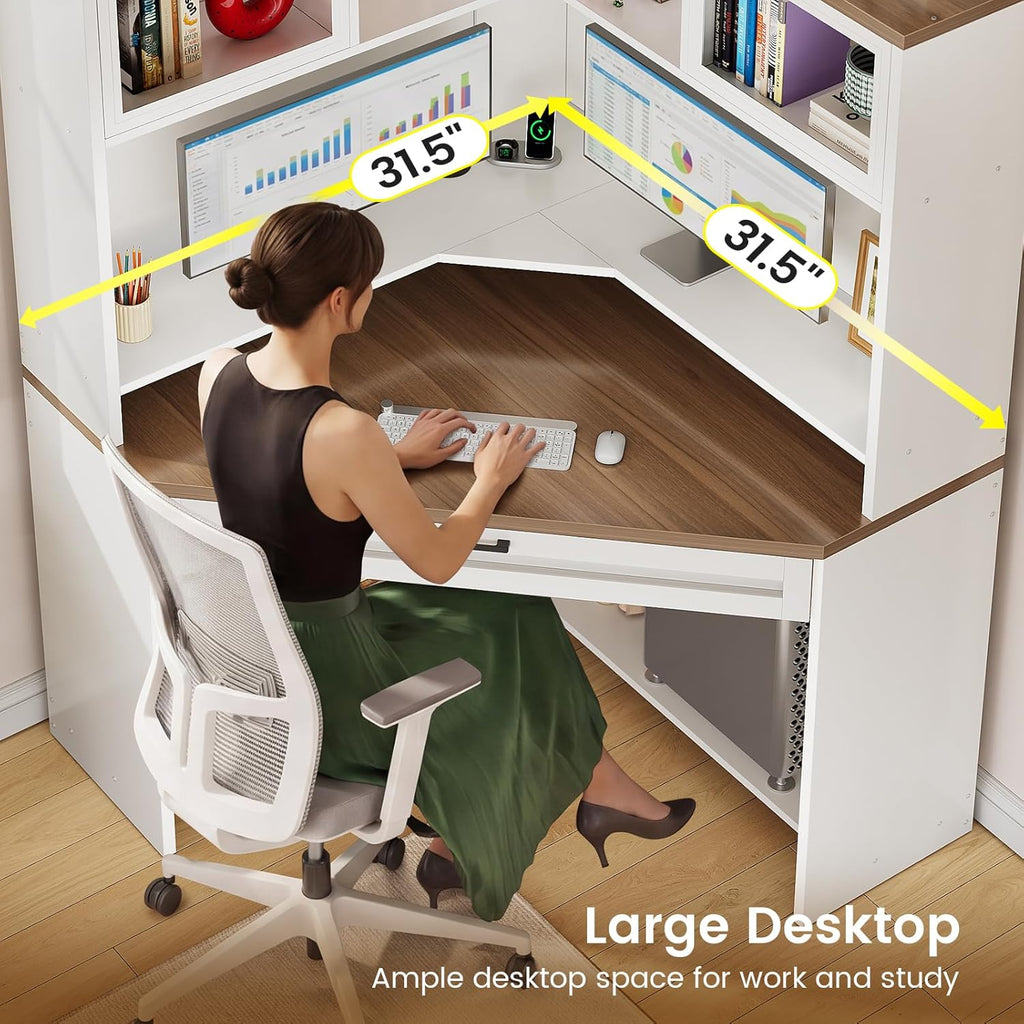 LED/Power Corner Desk with Hutch