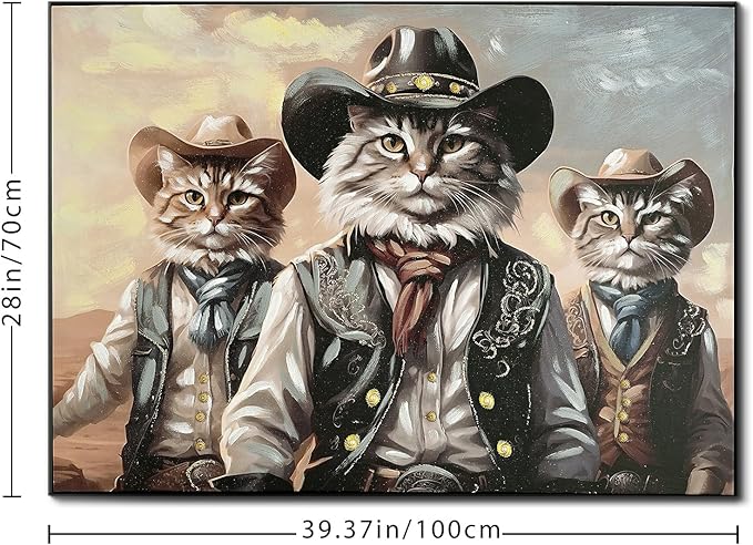 Western "ME-OWboys, Cowboy Cats Canvas Wall Art