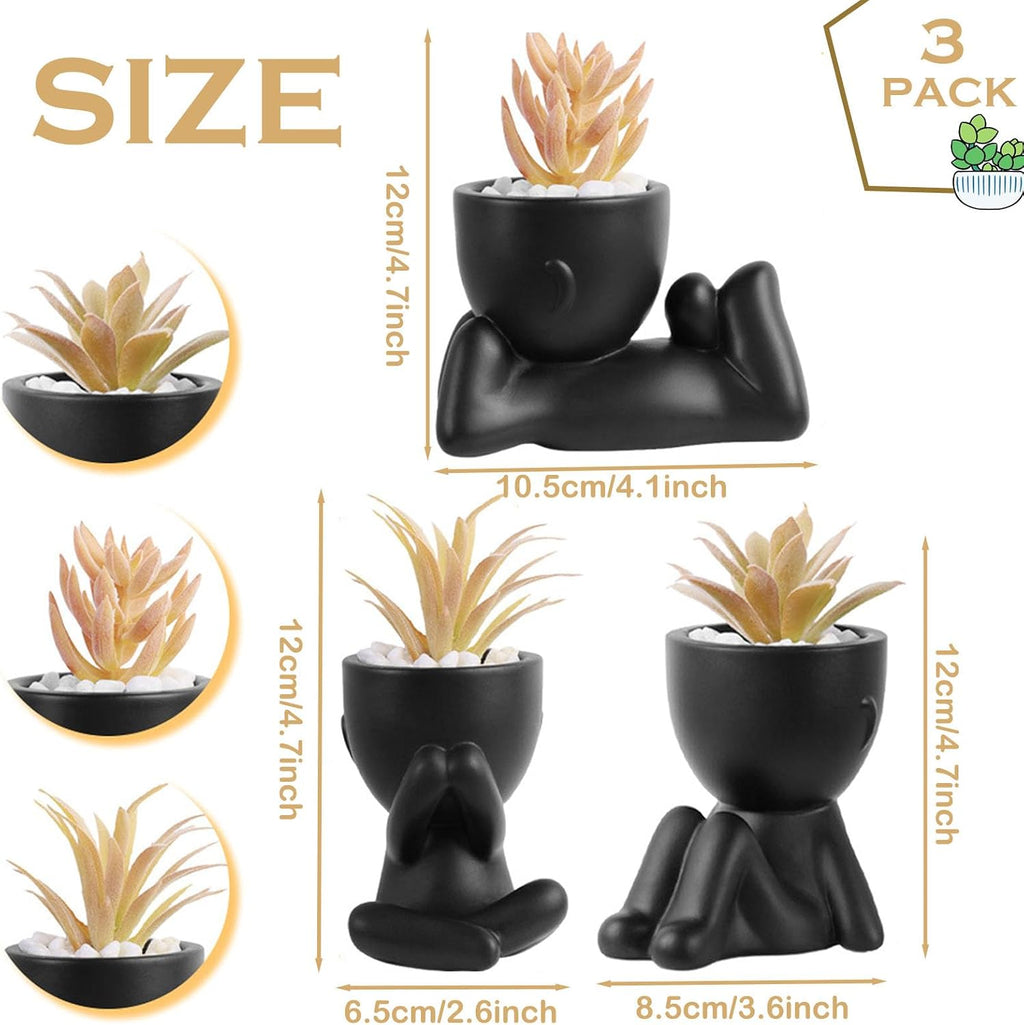 3-Pack Succulent Plants Human Shaped Pots