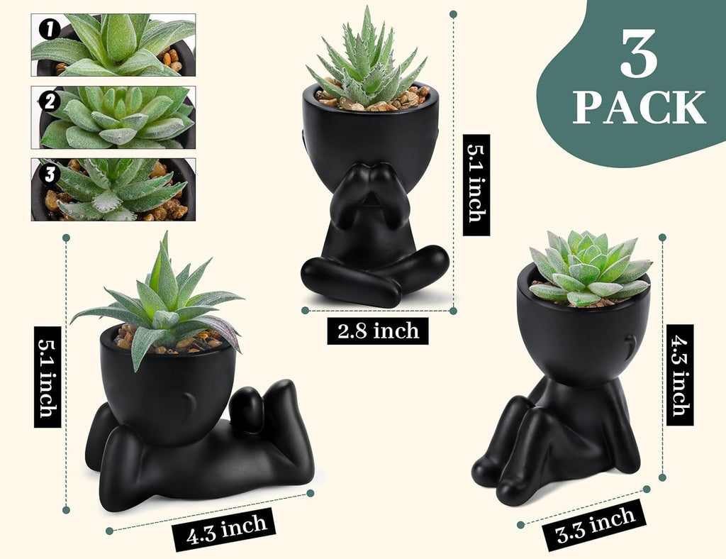 3-Pack Succulent Plants Human Shaped Pots