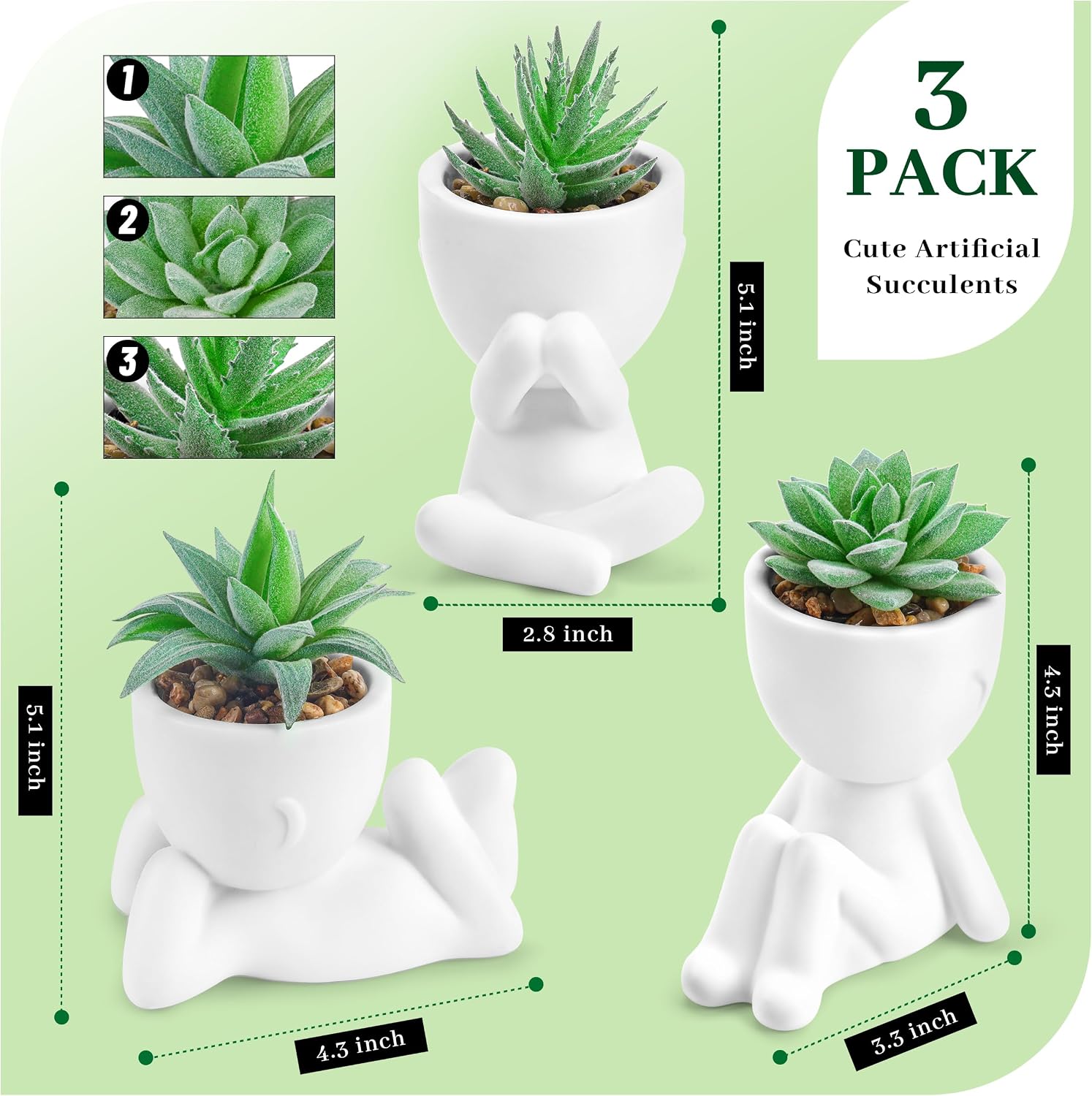 3-Pack Succulent Plants Human Shaped Pots