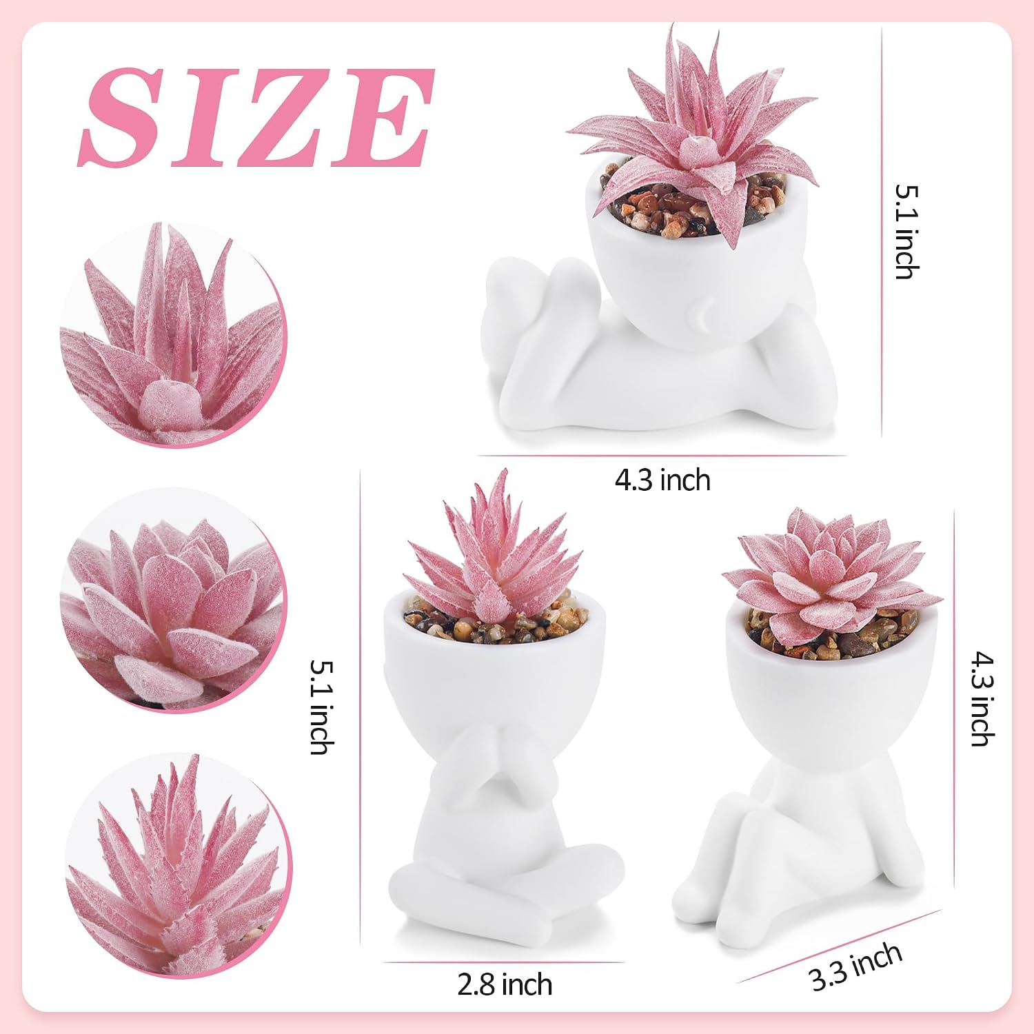 3-Pack Succulent Plants Human Shaped Pots